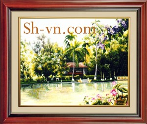 Tranh thêu lụa 'Nhà sàn Bác Hồ (40)'