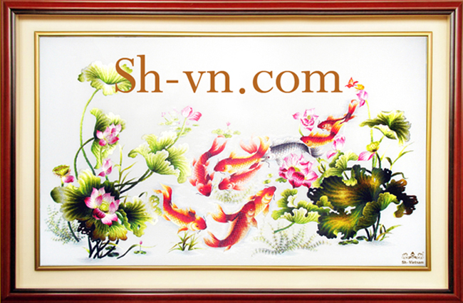 Tranh thêu tay Cá Chép 'Cửu Ngư phú quý (98)' Tranh thêu tay Cá Chép 'Cửu Ngư phú quý (98)'