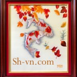 Mau tranh theu ca chep hoa sen