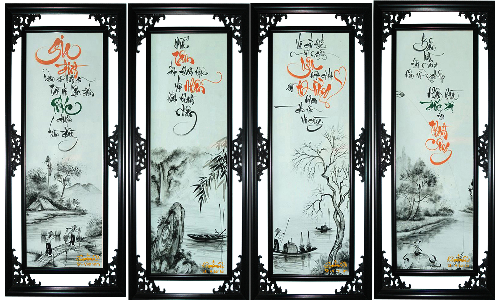 Tranh thêu Nha Trang 'Bộ tứ Xuân Hạ Thu Đông (150)'