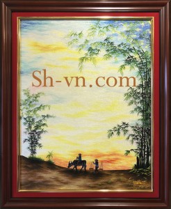 Tranh thêu quê hương 'Sau lũy tre làng (11)'