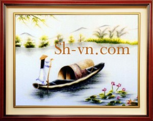 Những bức tranh thêu phong cảnh làng quê "Câu hò mái đẩy (2098)" Những bức tranh thêu phong cảnh làng quê "Câu hò mái đẩy (2098)"