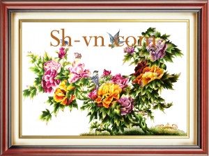 Tranh-theu-tay-hoa-mau-don-Phú quý mãn đường 50-SHVN 2550-80X100cm