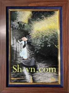 Tranh thêu quê hương "Bến nước tình quê"