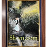 Tranh thêu tay chân dung "Bến nước tình quê"