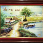 Tranh thêu tay Hà Nội "Nhịp sống quê hương"