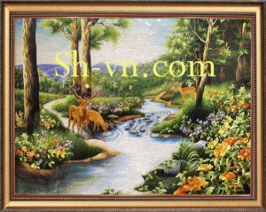 Tranh thêu tay truyền thống "Phong cảnh suối nai" Tranh thêu tay truyền thống "Phong cảnh suối nai"