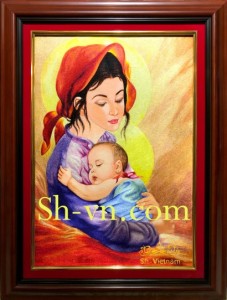 Tranh thêu tay cao cấp mẹ bồng con ‘Tình mẹ’