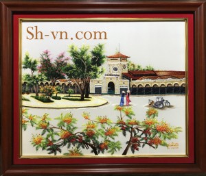 Tranh thêu tay “Chợ Bến Thành”