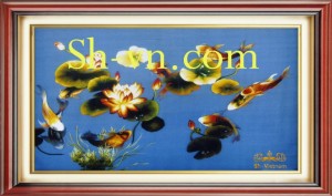 Tranh thêu tay sen cá chép ‘Cá chép 283’