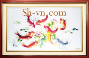 Tranh thêu tay sen cá chép ‘Cá chép 288’