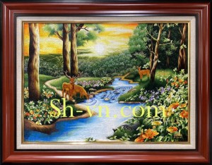 Tranh thêu tay ‘Phong cảnh suối nai’ Sh 9