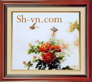 Tranh thêu hoa mẫu đơn “Hoa mẫu đơn và đôi bướm (1148)”
