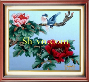 Tranh thêu tay hoa mẫu đơn “Hạnh phúc bên nhau (2235)”