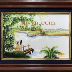 Tranh thêu tay phong cảnh làng quê “Nhịp sống quê hương”