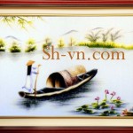 Tranh thêu tay quê hương “Chiều trên sông quê”