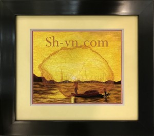 Tranh thêu quê hương ‘Vó cá đêm trăng (128)’