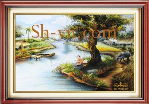 Tranh thêu tay Phong cảnh làng quê “Nhịp sống quê hương (24)”