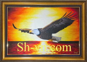 Canadian Silk Emberoidery "Embroidered painting of an eagle flying on the sunset" canadian-silk-emberoidery (4)
