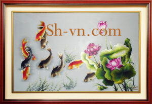 Tranh thêu hoa sen cá chép 'Cửu ngư đồ' tranh-theu-hoa-sen-ca-chep-dep (4)