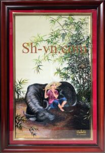 California Silk Embroidery Art 'Buffalo herding boy' california-art-silk-embroidery-art (1)